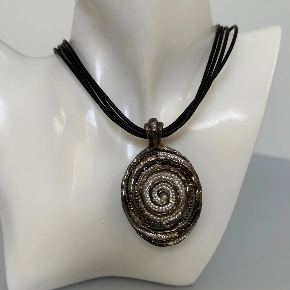 Orit Schatzman O.S.925 Sterling Silver Oval Swirl Mosai Pendant Necklace